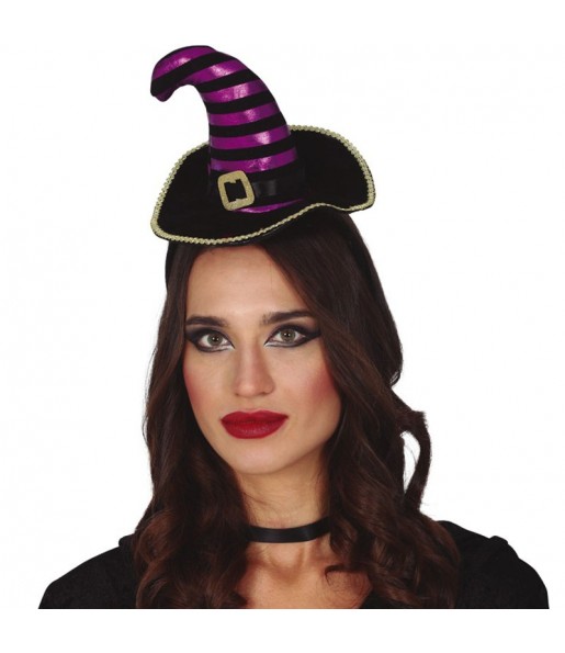 Mini chapéu de bruxa preto e lilás para completar o seu disfarce assutador