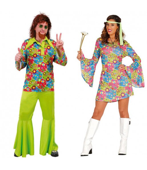 O casal Hippie Flower original e engraçado para se disfraçar com o seu parceiro