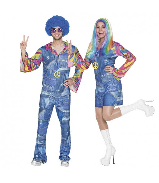 O casal Hippies Jeans original e engraçado para se disfraçar com o seu parceiro