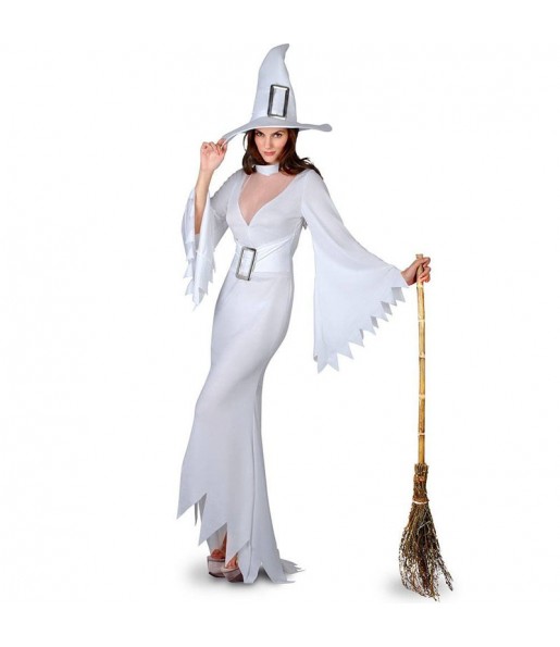 Fato de Bruxa branca mulher para a noite de Halloween