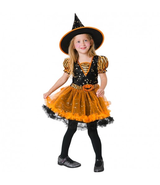 Disfarce Halloween Bruxa magica laranja meninas para uma festa Halloween