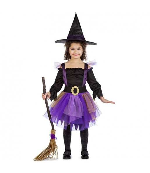 Fato de Bruxa púrpura com tutu para menina
