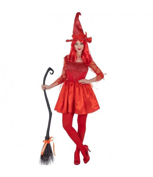Fato de Bruxa Vermelha mulher para a noite de Halloween 
