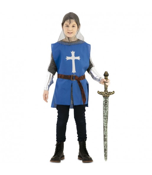 Capa de guerreiro medieval azul para criança para completar o seu disfarce
