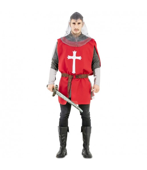 Fato medieval com capa vermelha de guerreiro para homem para completar o seu disfarce