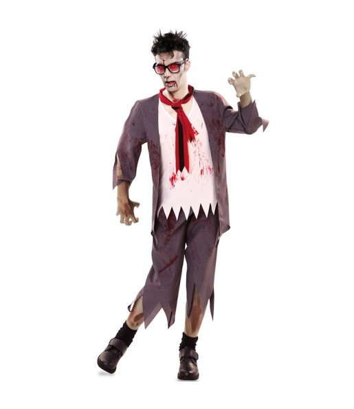 Fato de Estudante Zombie Sangrento adulto para a noite de Halloween 