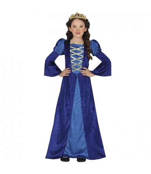 Disfarce de Cortesã medieval azul para menina