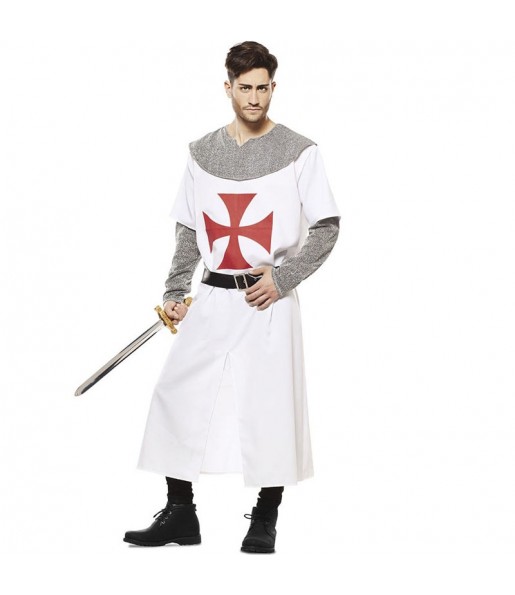 Disfarce de Cruzado medieval branco para homem