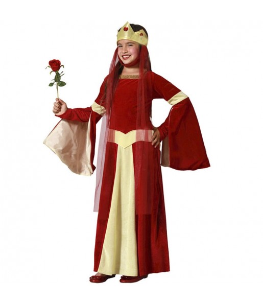 Fato de Dama medieval vermelha para menina