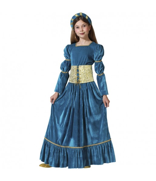 Disfarce de donzela medieval azul para menina