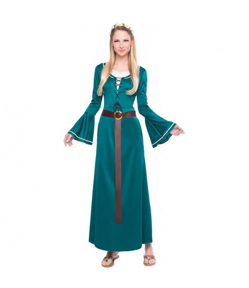 Disfarce original Donzela Medieval Verde mulher ao melhor preço