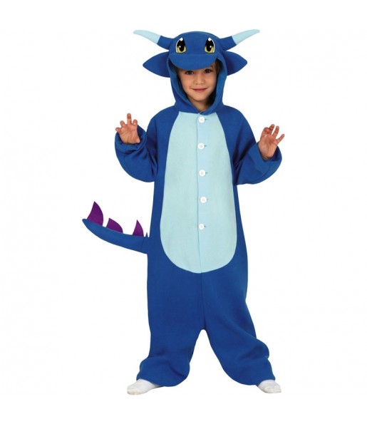 Disfarce Halloween Dragão azul kigurumi para meninos para uma festa do terror