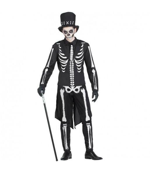 Fato de Esqueleto Elegante adulto para a noite de Halloween