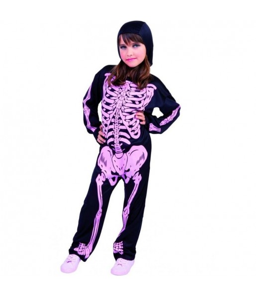 Fato de Esqueleto com ossos cor-de-rosa para menina