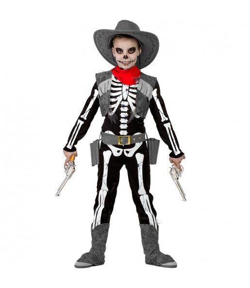 Disfarce Halloween Esqueleto Cowboy para meninos para uma festa do terror