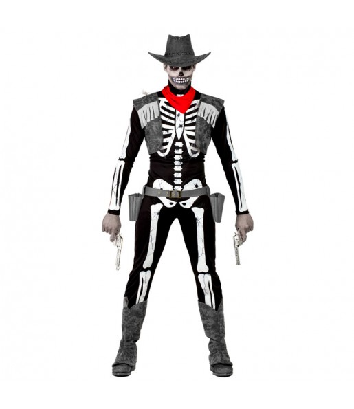 Fato de Esqueleto Cowboy adulto para a noite de Halloween 