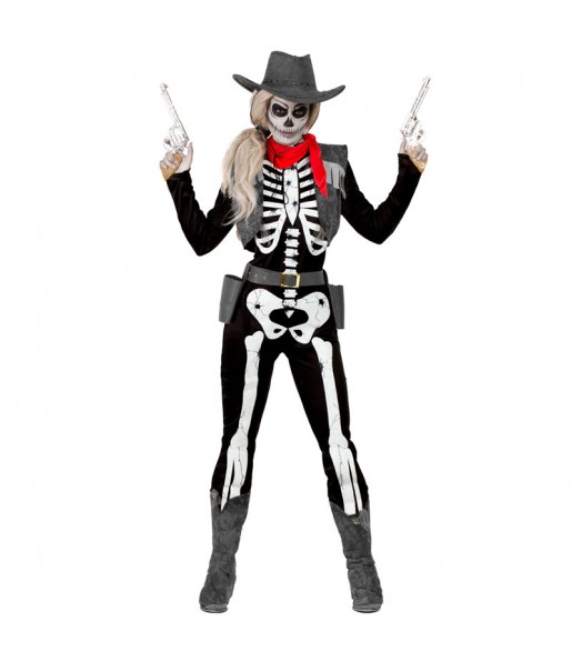 Fato de Esqueleto Cowgirl mulher para a noite de Halloween 