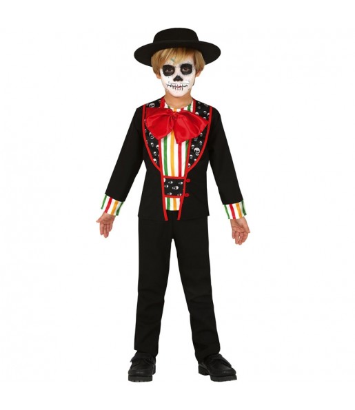 Disfarce Halloween Esqueleto de Dia dos Mortos para meninos para uma festa do terror