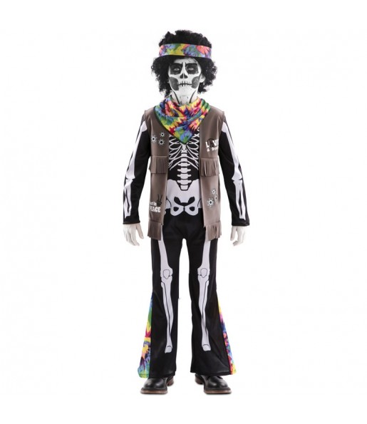 Disfarce Halloween Esqueleto Hippie meninos para uma festa do terror 