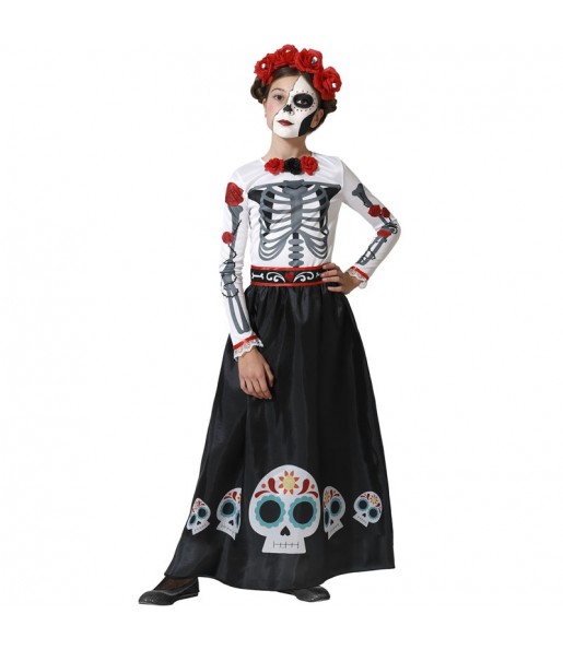 Disfarce de Catrina Esqueleto Mexicana para menina