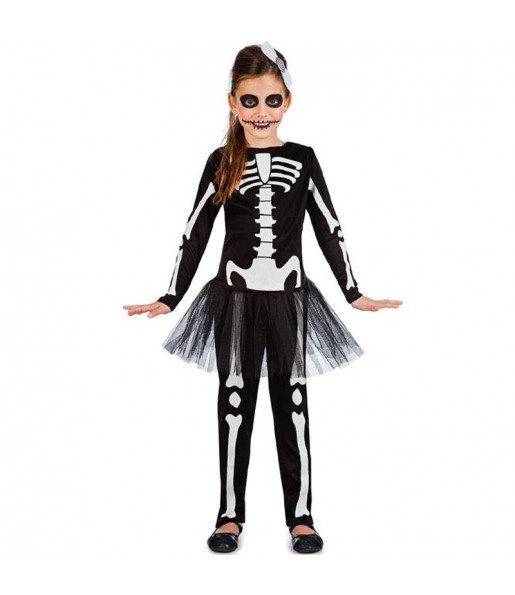 Fato de Esqueleto preto com tutu para menina