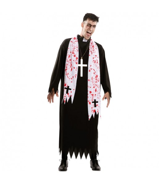 Fato de Padre religioso zombie adulto para a noite de Halloween