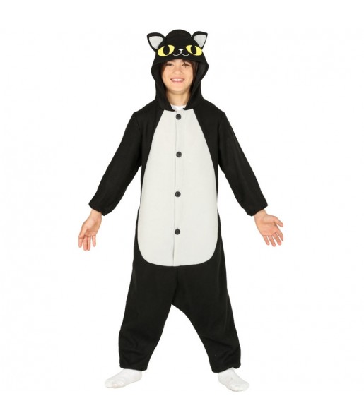Disfarce Halloween Gato preto kigurumi para crianças para meninos para uma festa do terror
