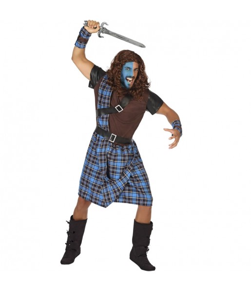 Fato de Guerreiro escocês azul para homem