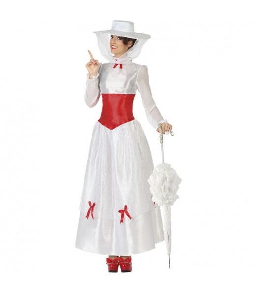 Disfarce de Mary Poppins de branco para mulher