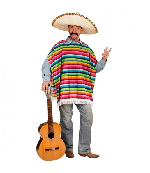 Disfarce de Poncho multicolor mexicano para homem