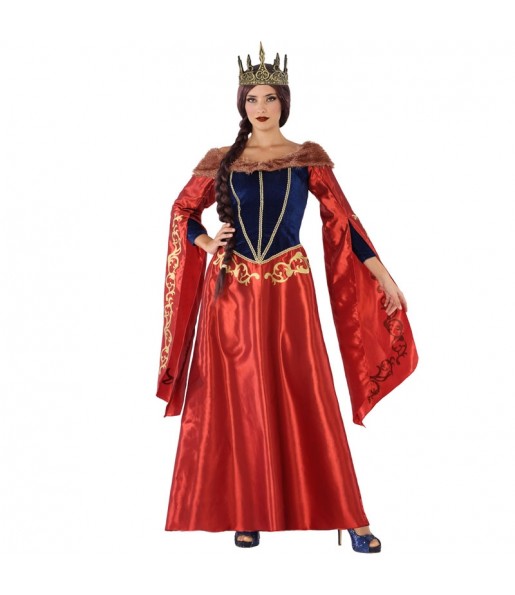 Disfarce original Rainha Medieval Vermelha mulher ao melhor preço