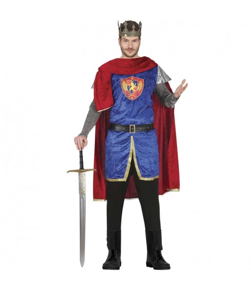 Disfarce de Rei medieval com capa vermelha para homem