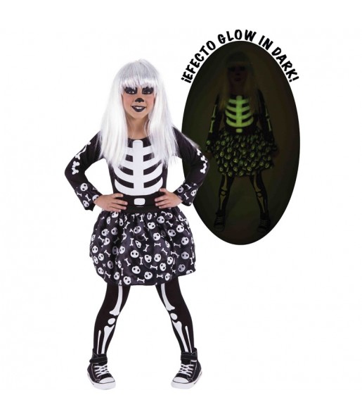 Disfarce Halloween Skelita Glow in Dark meninas para uma festa Halloween