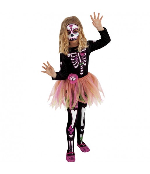 Disfarce Halloween Skelita tutu meninas para uma festa Halloween