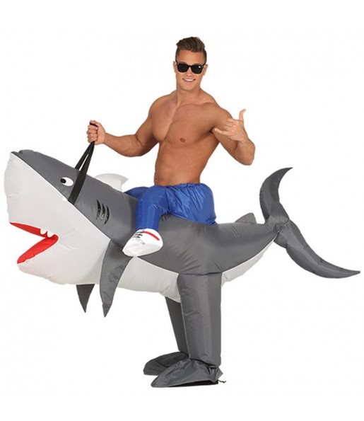 Disfarce Ride On Tubarão insuflável adulto divertidíssimo para qualquer ocasião