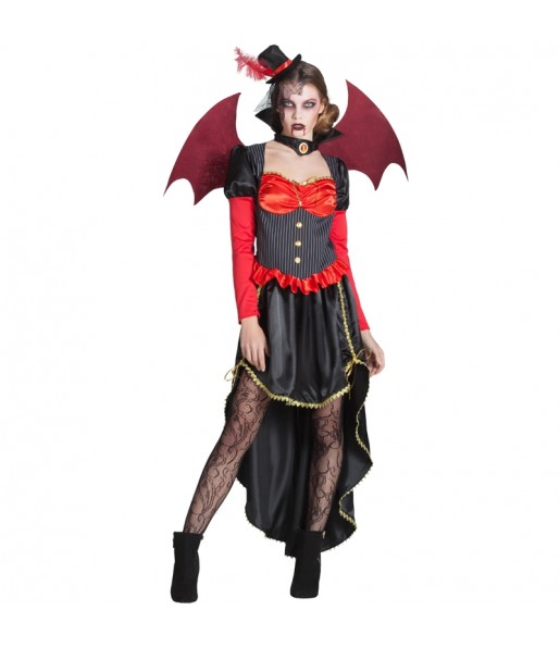 Fato de Vampiresa Vitoriana com asas mulher para a noite de Halloween