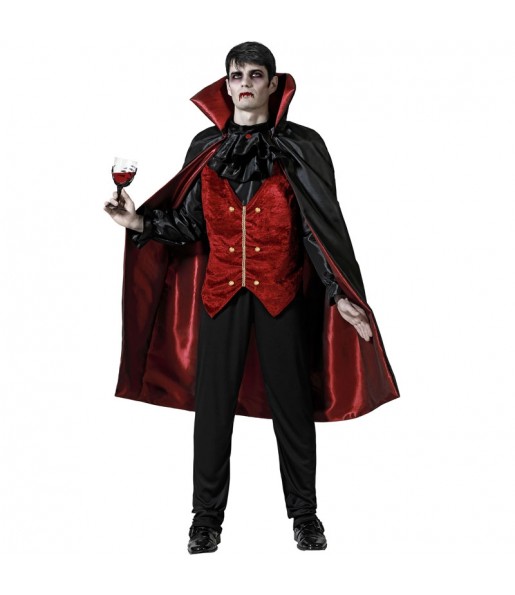 Disfarce de Vampiro vermelho com capa homem