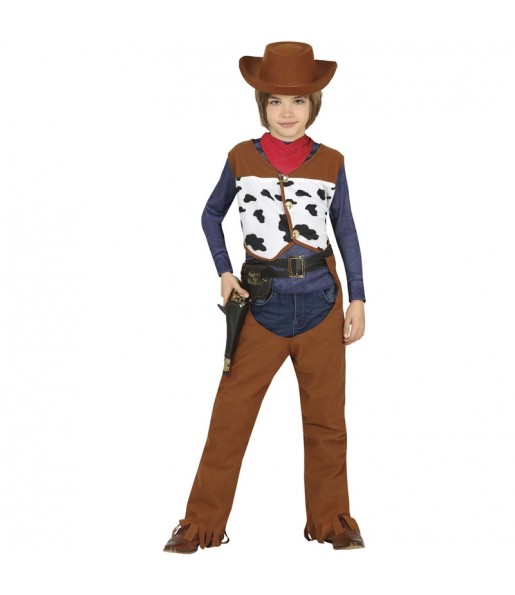 Disfarce de Cowboy com estampa de vaca para menino