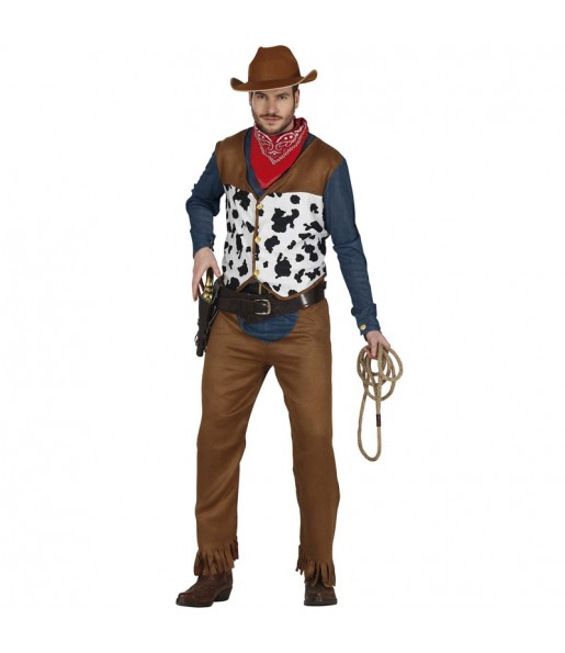 Disfarce de Cowboy com estampa de vaca para homem