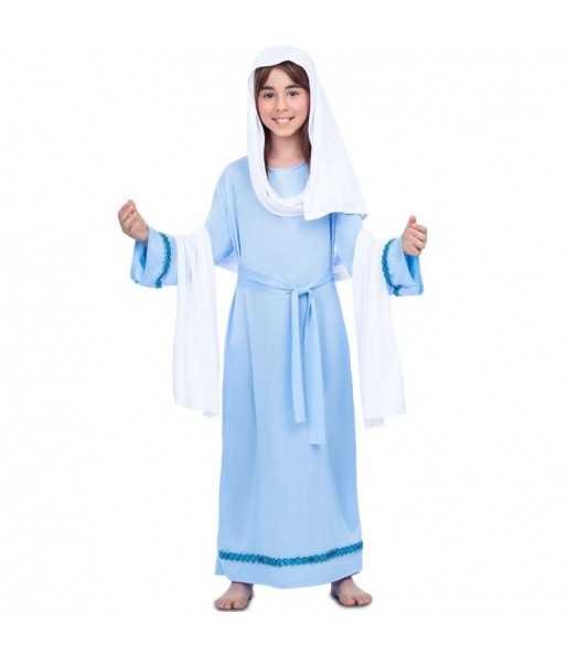 Fato de Virgem Maria azul para menina