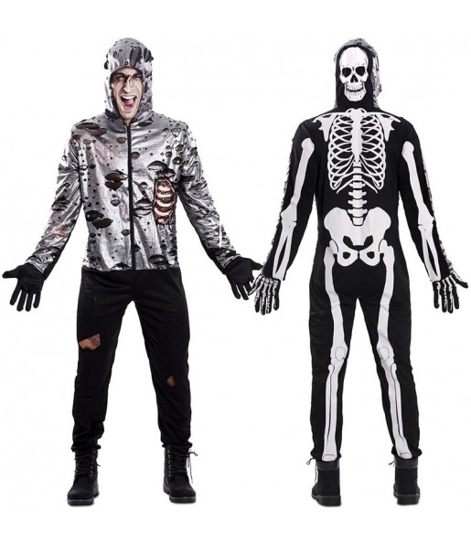 Disfarce duplo de Esqueleto e Zombie adulto divertidíssimo para qualquer ocasião