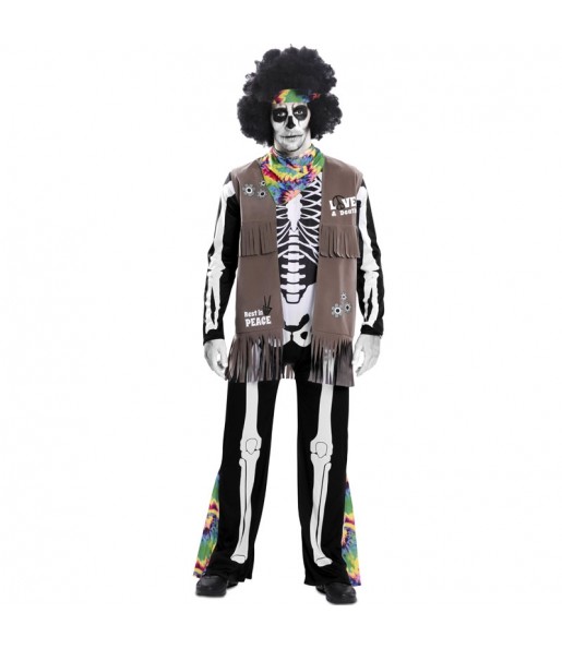 Fato de Esqueleto Hippie adulto para a noite de Halloween 