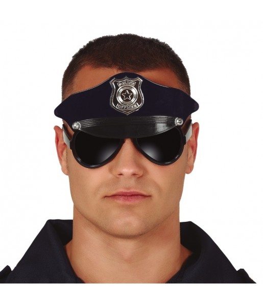 Os óculos mais engraçados polícia con boné para festas de fantasia