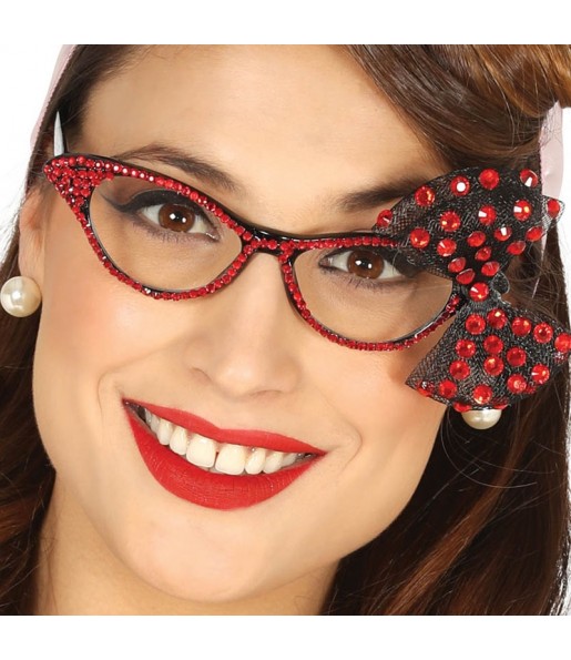Os óculos mais engraçados anos 50 com laço vermelho para festas de fantasia