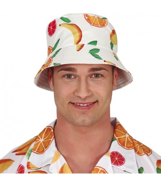 Chapéu havaiano com frutas para completar o seu disfarce
