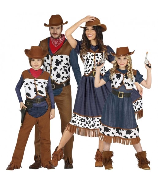Disfarces de Cowboys com estampado de vaca para grupos e famílias