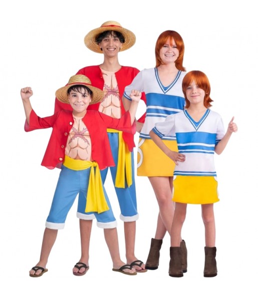 Disfarces de Luffy e Nami em One Piece para grupos e famílias