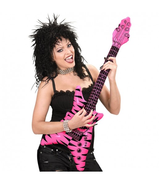 Guitarra eléctrica insuflável Rockstar rosa para completar o seu disfarce