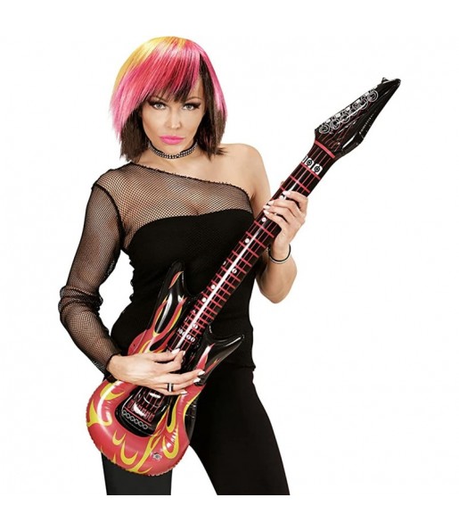 Guitarra insuflável Rock Star com chamas para completar o seu disfarce