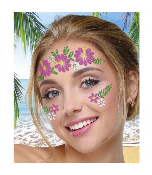 Bijutaria facial de flores havaianas para completar o seu disfarce